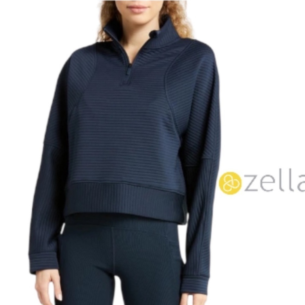 Zella Women's Ottoman Quarter Zip Sweatshirt In Navy Quarter-Zip preppy size XL